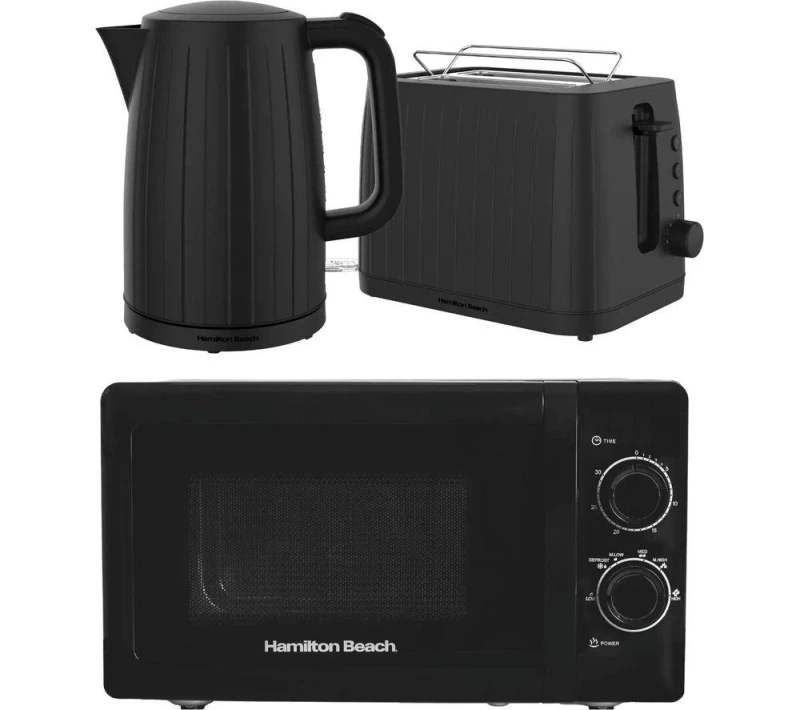 Image of HAMILTON BEACH Stealth Jug Kettle, 2-Slice Toaster & Solo Microwave Bundle - Black 5060916373181