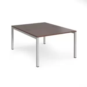 Image of Bench Desk 2 Person Starter Rectangular Desks 1200mm Walnut Tops With Silver Frames 1600mm Depth Connex