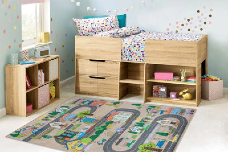 Image of RugsX Bambino 34600 Washing Carpet City, Streets For Children Anti Slip - Beige / Grey 80X150 Cm