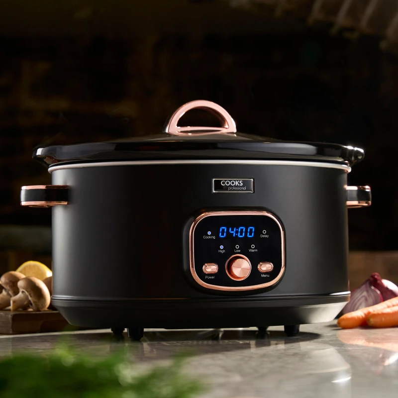 Image of Cooks Professional 6.5L Digital Slow Cooker with Lid, Removable Bowl & 3 Heat Settings in Rose Gold Rose Gold Unisex