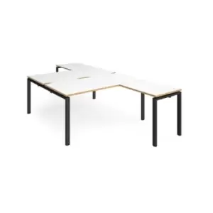 Image of Bench Desk 2 Person With Return Desks 1600mm White/Oak Tops With Black Frames Adapt