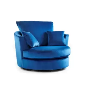 Image of Mirana Modern Plush Velvet Swivel Chair - Blue - Blue
