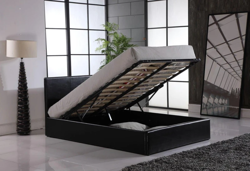 Image of Modernique Modernique Ottoman Double Storage Bed Faux Leather with Gas Lift Up Base in Black Double Unisex 616641014131