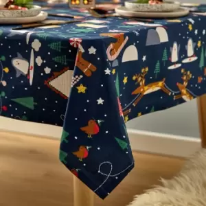 Image of Catherine Lansfield Santa's Christmas Wonderland Table Cloth Navy