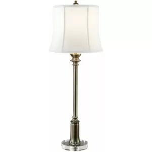 Image of Table Lamp Taller Slim True White Cotton Linen Shade Bali Brass LED E27 60W