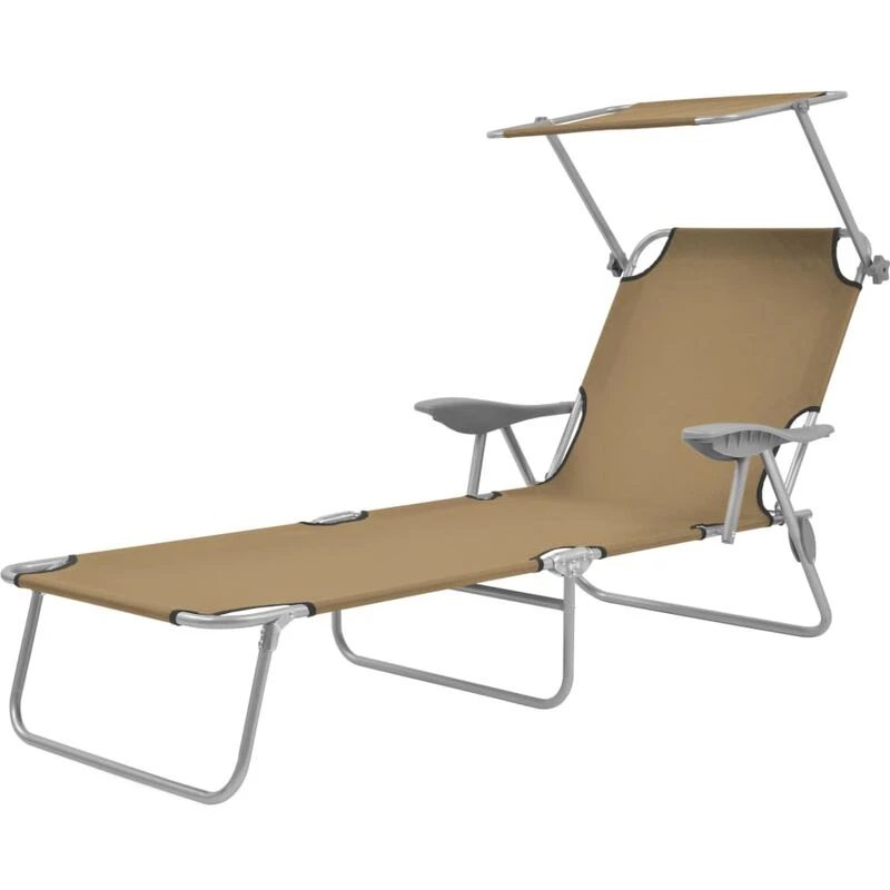 Image of VIDAXL Folding Sun Lounger with Canopy Steel Taupe Vidaxl 44297