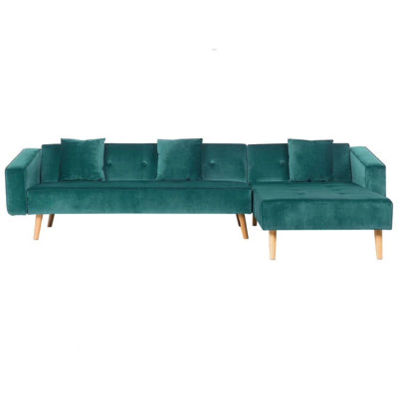 Image of Beliani Corner Sofa Bed 4 Seater Vadso Velvet Emerald Green Left Hand