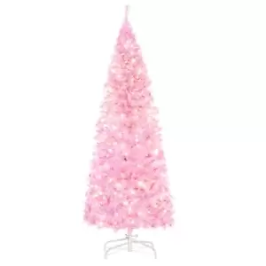 Image of Pre-Lit Slim Artificial Christmas Tree with LED Lights Pink 5ft, Pink