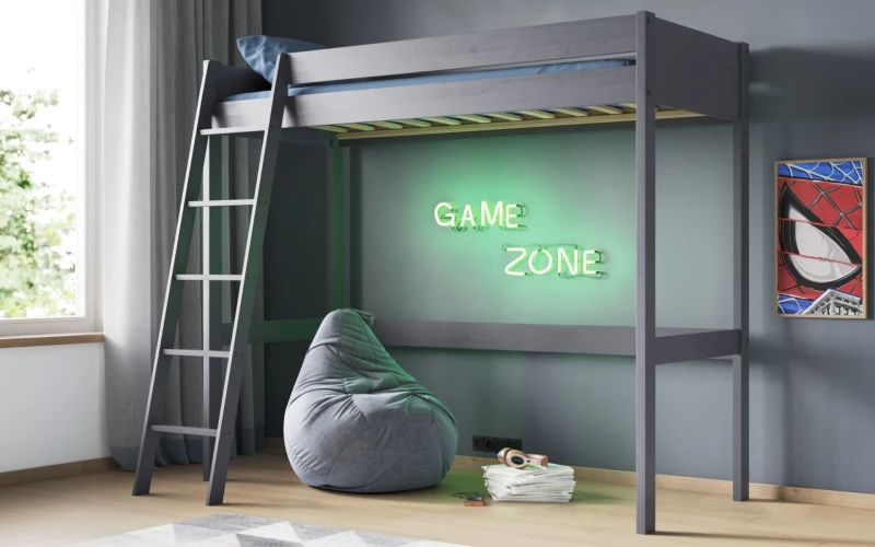 Image of Noomi Tera Solid Wood High Sleeper Bed in Grey Size: EU Single Grey Unisex EU Single