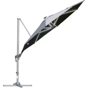 Image of 3m Solar LED Cantilever Parasol Adjustable Garden Umbrella Light Grey - Outsunny