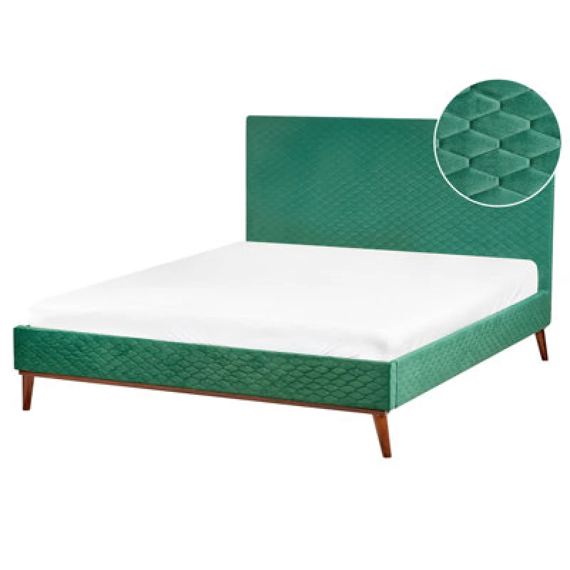 Image of Beliani Bed Velvet Bayonne 160 X 200 Cm (Eu King Size) Dark Green