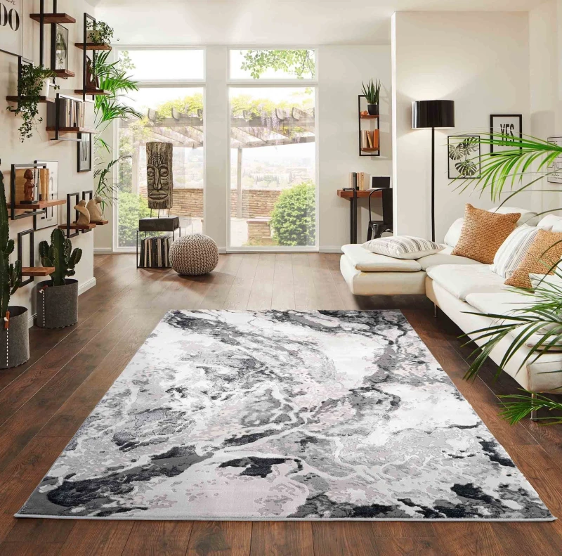 Image of Picasso Modern Waterflow Abstract Area Rugs Silver 160X230 Cm