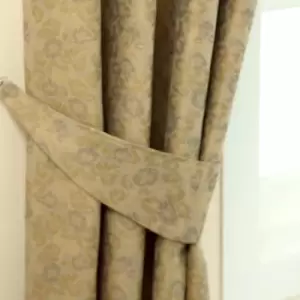 Image of Gold Vintage Floral Jacquard Curtain Tie Back Pair - Gold - Homescapes
