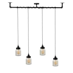 Image of Luiggi Steampunk 4 Way Ceiling Light in Black with Ribbed Jar Shades