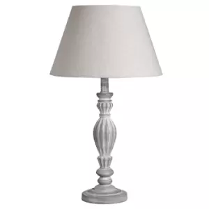 Image of Grey and White Washed Wood Table Lamp with Natural Shade