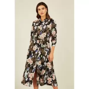Image of Mela London Black Floral and Animal Print Midi Dress - Black