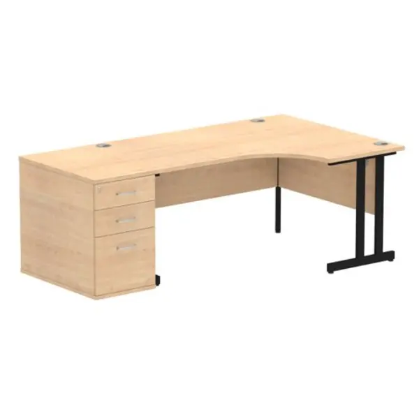Image of Impulse Impulse 1600mm Right Crescent Office Desk Maple Top Black Cantilever Leg Workstation 800 Deep Desk High Pedestal IWSRC168BCMPE