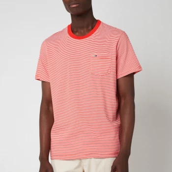 Image of Tommy Jeans Mens Regular Stripe Pocket T-Shirt - Horizon/White - S