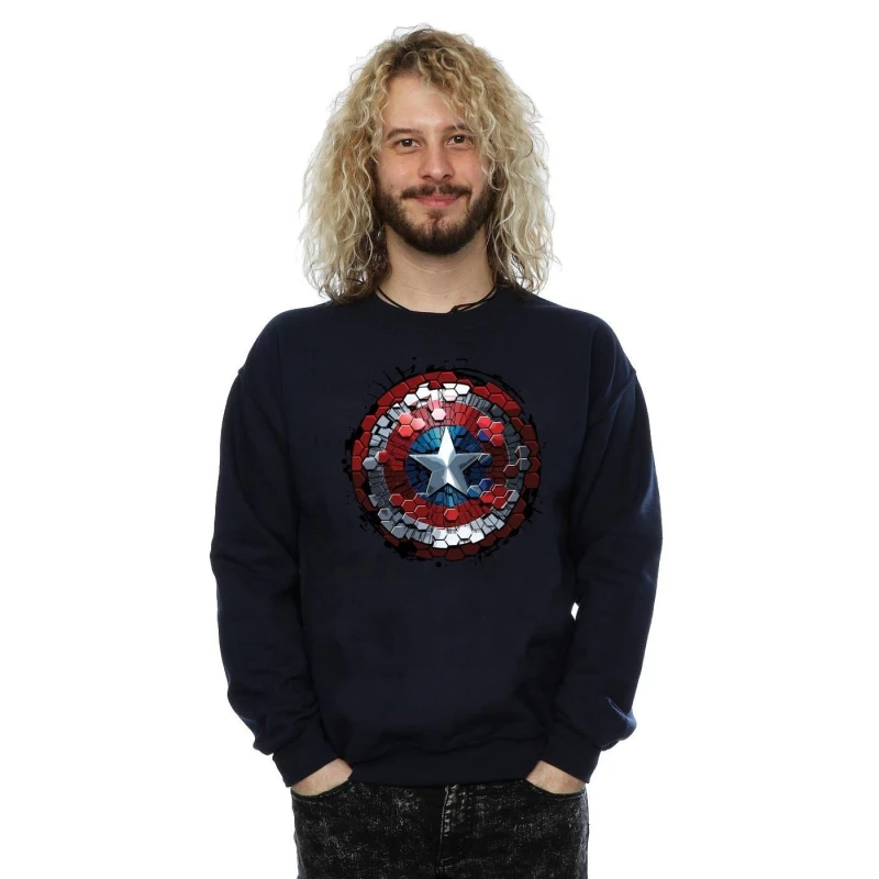 Image of Marvel Marvel Men Captain America Civil War Hex Shield Sweatshirt in Navy Size: Small Navy S Male 5057068018626