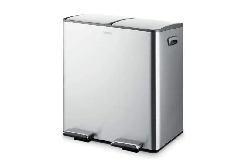 Image of Tower Tower 40L Recycling Pedal Bin Silver Silver - Tower Silver HR22001