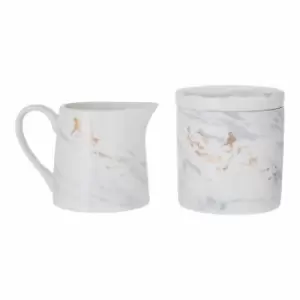 Image of Premier Housewares Sugar Pot and Creamer, Marble Effect, Gold Finish Detail