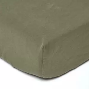 Image of Khaki Green Linen Deep Fitted Sheet, Single - Green - Green - Homescapes