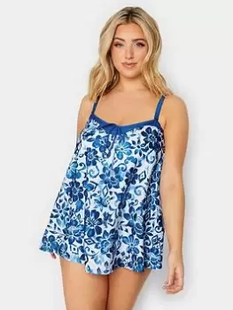 Image of Yours Batik Floral A-line Tankini - Blue, White, Size 26, Women