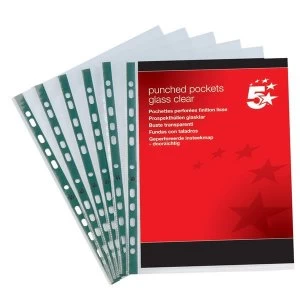 Image of 5 Star Punched Pocket Polypropylene Top-opening 60 Micron A4 Glass Clear Pack 100