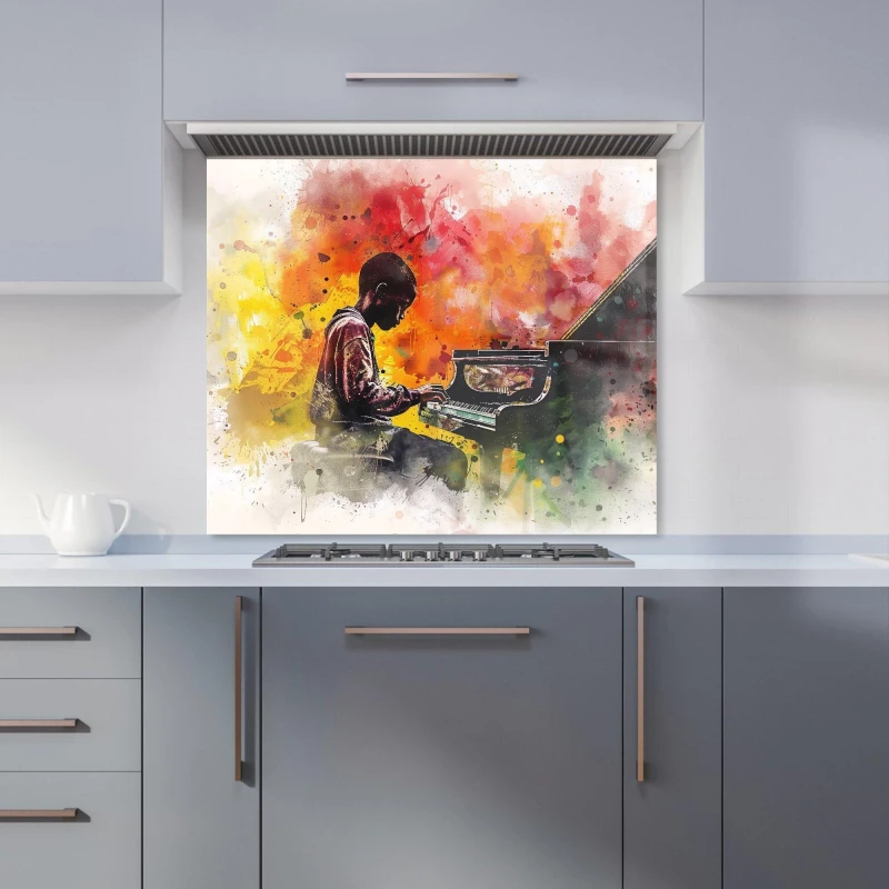 Image of Warren Reed - Designer Young Virtuoso in Watercolor Symphony Kitchen Splashback Size: 600mm x 750mm Multicolor Unisex 600mm x 750mm