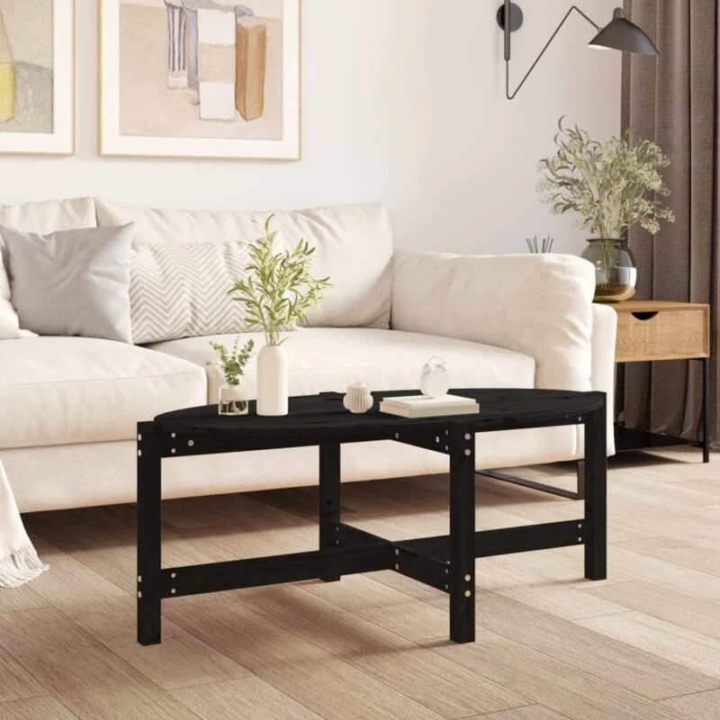 Image of Vidaxl Coffee Table Black 118X63X45cm Solid Wood Pine, Black 822321
