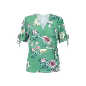 Image of Yumi Sage Green Floral Blossom Print Wrap Top - Green