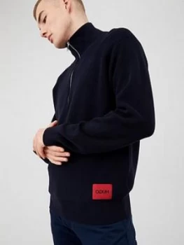 Image of Hugo Boss Spatchor Half Zip Knitted Jumper Navy Size L Men