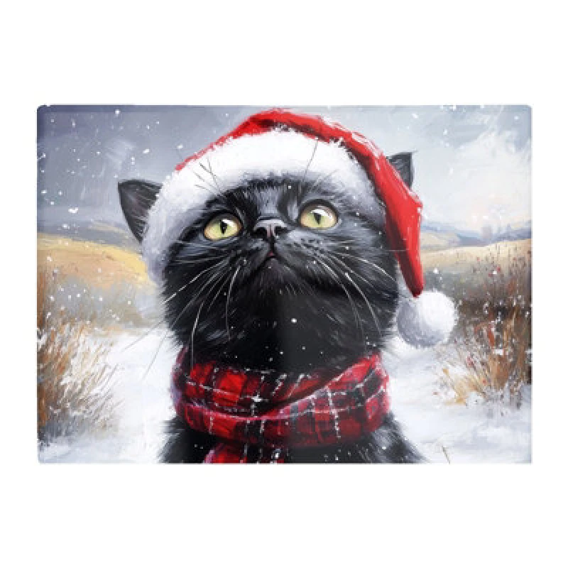 Image of Warren Reed Designer Black Snowy Christmas Cat Glass Chopping Board