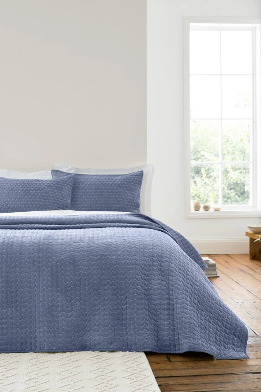 Image of Bianca 'Attica Velvet' Embroidered Bedspread in Blue Blue Unisex