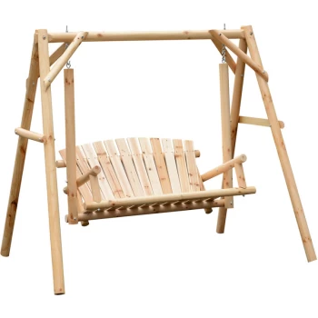 Image of Outsunny - Outdoor 2 Seater Porch Swing Wooden Rustic Patio Bench w/ Armrest