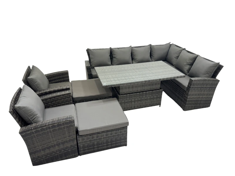 Image of Fimous 10 Seat Rattan Garden Furniture Corner Sofa Set with 2 Big Footstools in Dark Grey Dark Grey Unisex