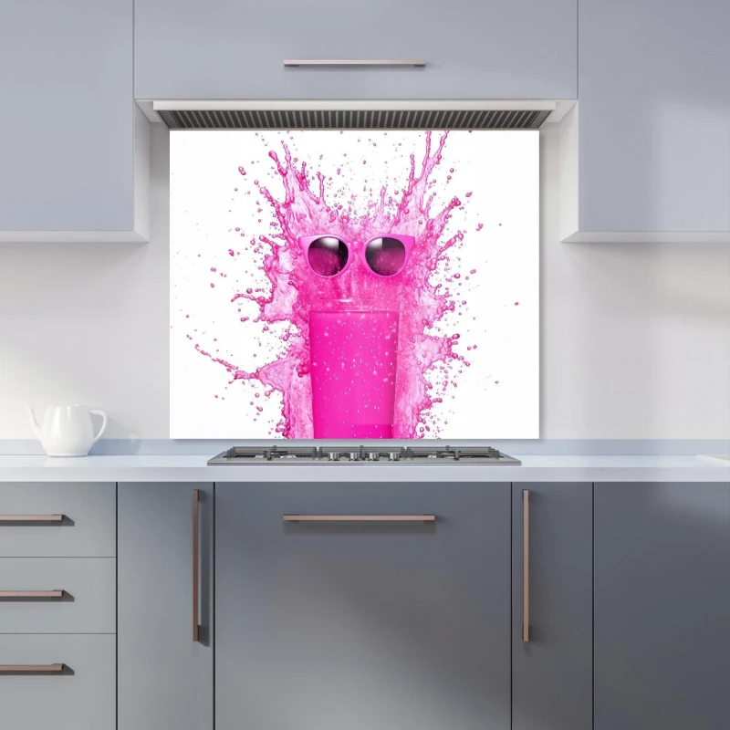 Image of Warren Reed - Designer Pink Splashart Glass With Glasses Kitchen Splashback Size: 700mm x 750mm Pink Unisex 700mm x 750mm