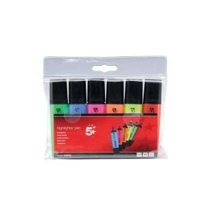 Image of 5 Star Office Highlighters Chisel Tip 1 5mm Line Assorted Wallet of 6