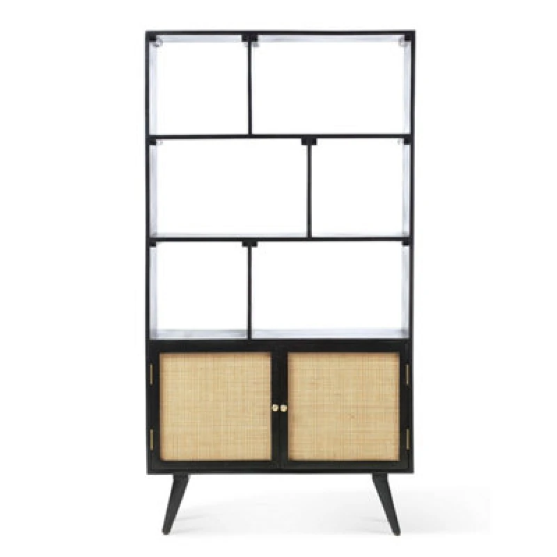 Image of Desser Manhattan Large Mango Wood Bookcase In Black (H160Cm X W85Cm X D40Cm)