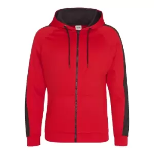 Image of AWDis Just Hoods Mens Contrast Sports Polyester Full Zip Hoodie (3XL) (Fire Red/Jet Black)