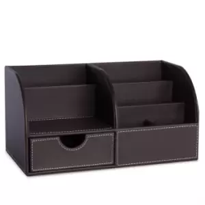 Image of Faux Leather Desk Organiser Brown Pukkr