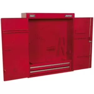 Image of 750 x 225 x 890 Wall Mounted 2 Drawer Tool Cabinet - RED - Lockable Storage Unit