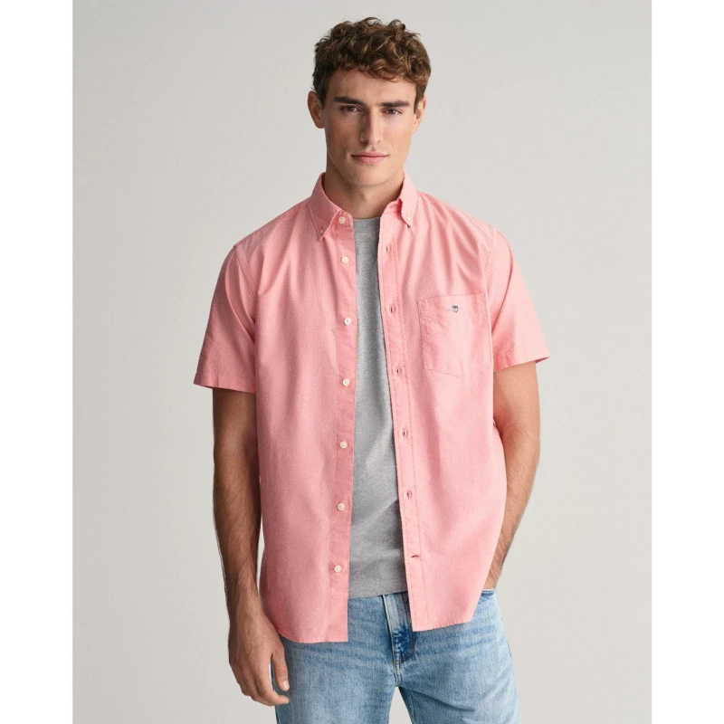 Image of Gant REG OXFORD SS SHIRT MILKY MATCHA S Plain Shirt - Short Sleeve Small Pink 55039706350