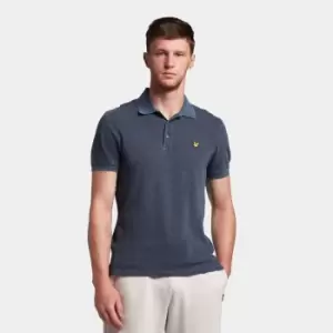 Image of Mens Garment Dye Slub Cotton Polo Shirt - Dark Navy - M