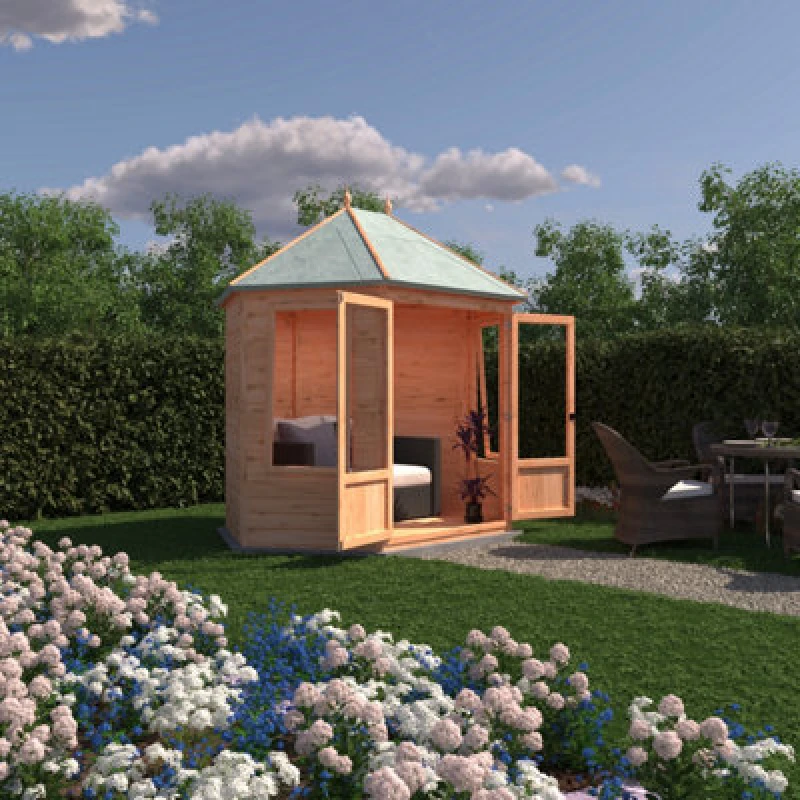 Image of Shire Fleswick Hexagonal 8X7ft Summerhouse With Two Opening Windows