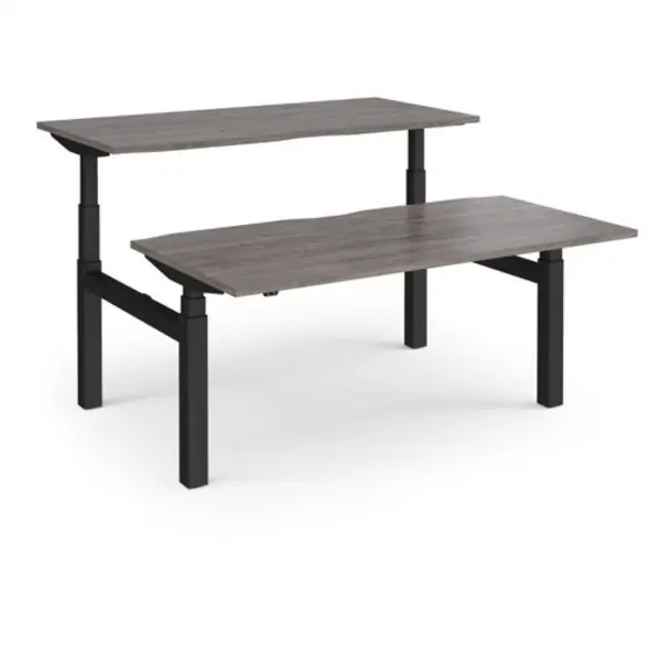 Image of Elev8 Elev8 Touch sit-stand back-to-back desks 1600mm x 1650mm - Black frame, grey oak top EVTB-1600-K-GO