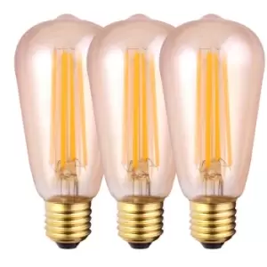 Image of Harperliving - Harper Living 8 Watts ST64 E27 LED Bulb Amber Warm White Dimmable, Pack of 3