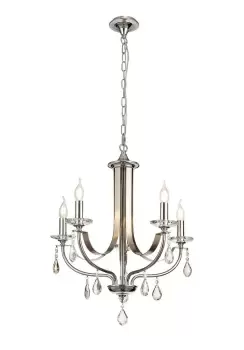 Image of Ceiling Chandelier Pendant 5 Light E14, Polished Chrome & Satin Nickel, Clear Crystal