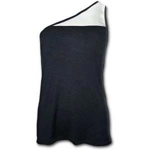 Image of Gothic Elegance One Shoulder Fine Mesh Womens Large Sleeveless Top - Black