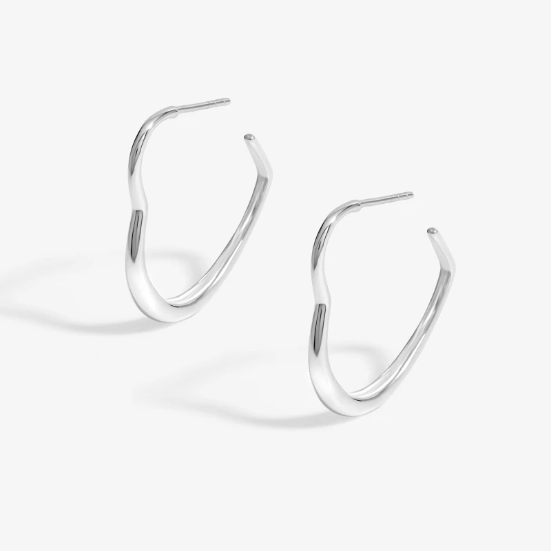 Image of Simply Silver Sterling Silver 925 Large Polished Heart Hoop Earrings Silver